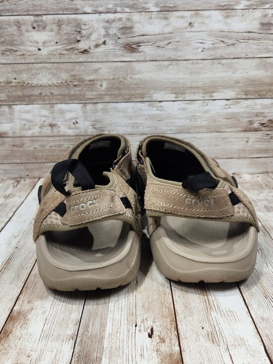 CROCS Swiftwater Men\'s 13 Beige Leather Outdoor Fisherman Shoes Sandals 204251 main image 6